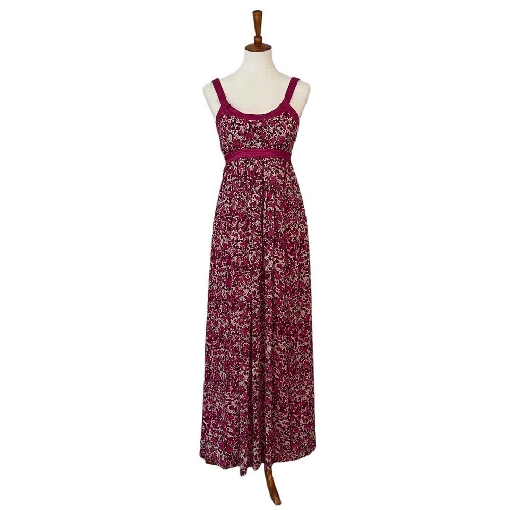 🍀CALVIN Klein Fuschia Floral Satin Chiffon Sleeveless Maxi Dress Women's Small